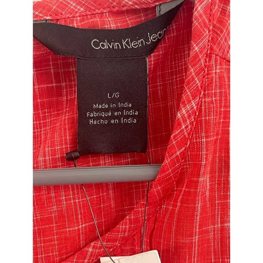Calvin Klein Jeans Red Orange Lace Ruffle Hem Sleeveless Top Size L NEW WITH TAG - Picture 2 of 11